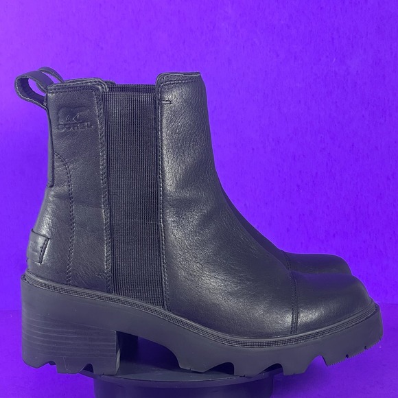 Sorel Joan Now Waterproof Black Leather Lug Sole Chelsea Boot Women's Size 9 - Picture 1 of 9